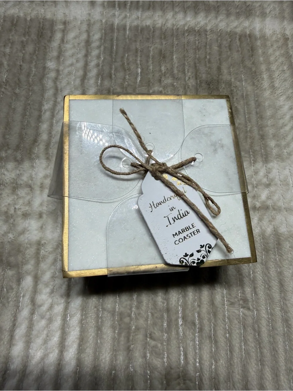 White Marble Coasters with Gold Trim - Handcrafted